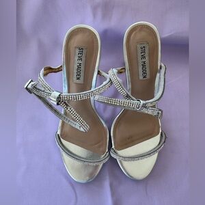 Steve Madden Silver Rhinestone Strappy Heels